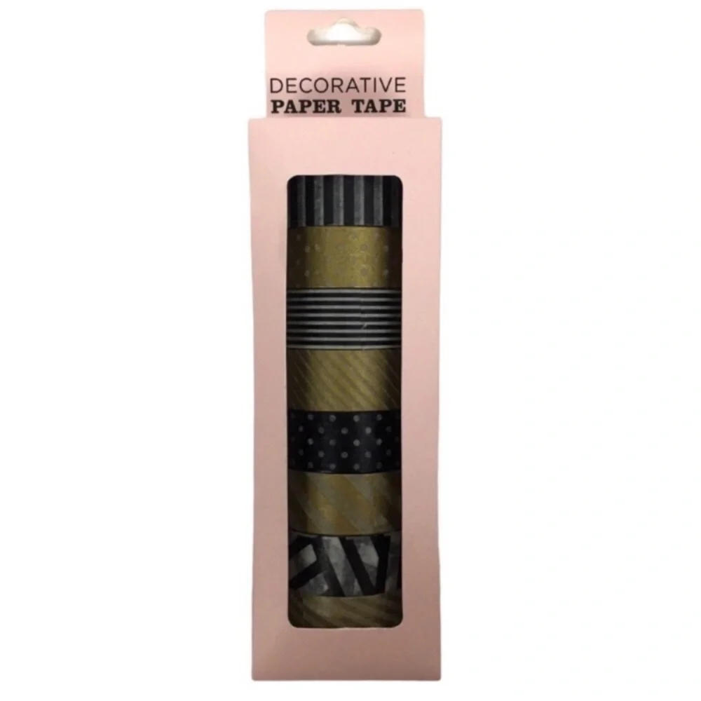 ELUM DESIGNS Washi Paper Tape Black Gold 8 Rolls Gift Wrap Scrapbooking Planner